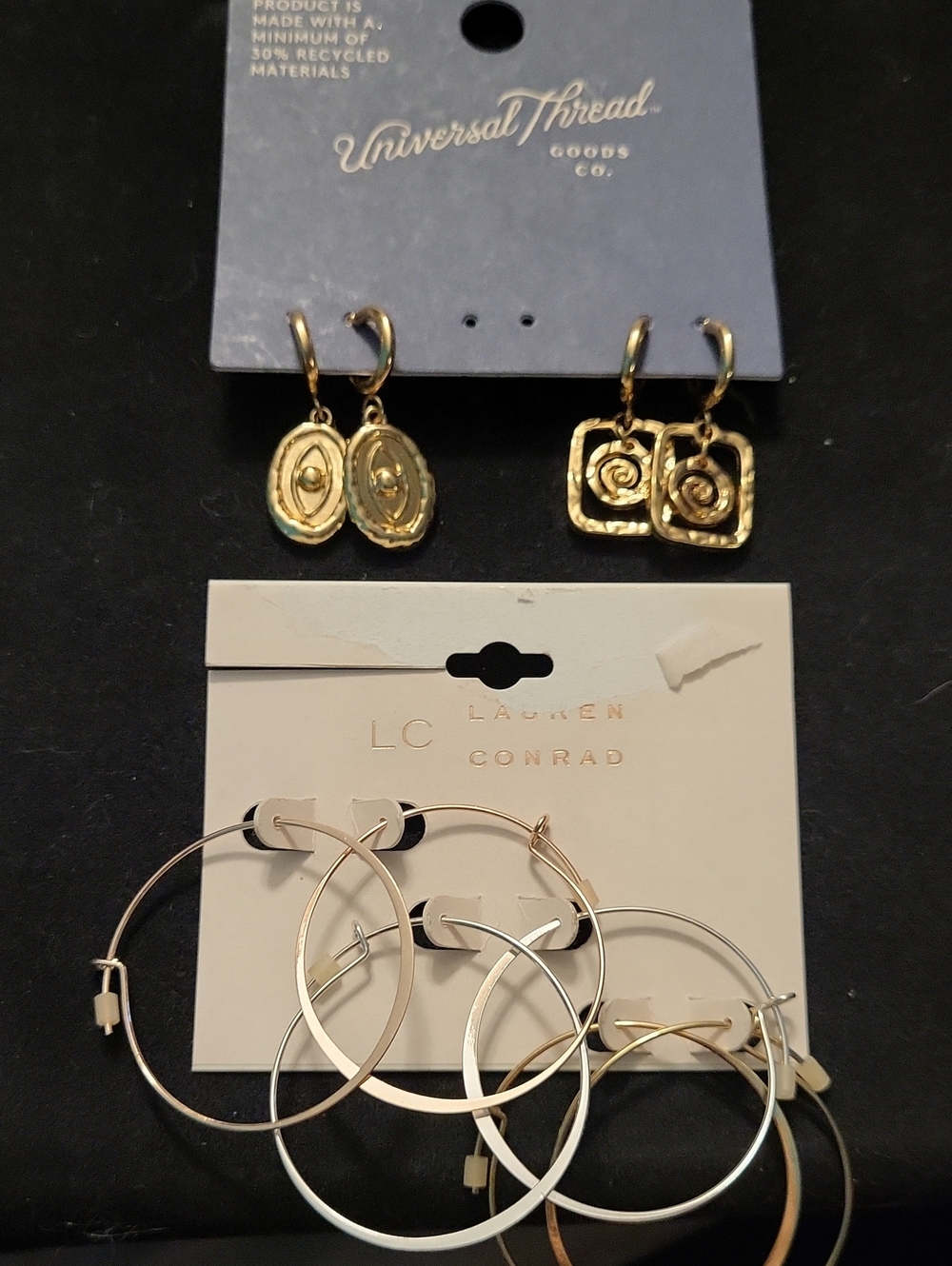 Universal Thread Gold-Tone Oval and Square Dangle Earrings Set NWT